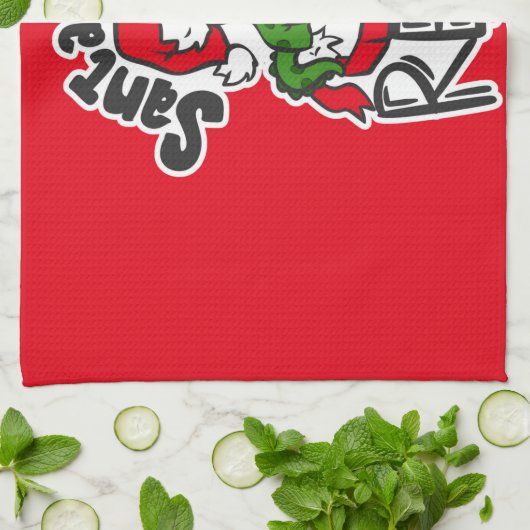 Santasaurus Rex キッチンタオル (折り畳み)