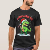 Santasaurus Rex Funny Dinosaur xmas Santa Hat Cand Tシャツ (正面)