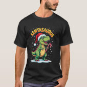 Santasaurus Rex Funny Dinosaur xmas Santa Hat Cand Tシャツ (正面)