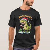 Santasaurus Rex Funny Dinosaur xmas Santa Hat Cand Tシャツ (正面)