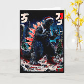 Santazilla Japanese Monster Kaiju Dinosaur Christm カード (黄色い花)