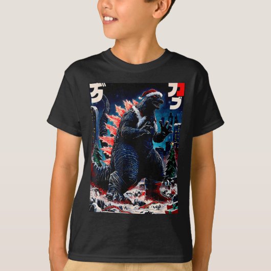 Santazilla Japanese Monster Kaiju Dinosaur Christm Tシャツ (正面)