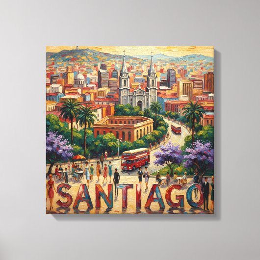Santiago Chile Cityscape Vibrant Stretched Canvas キャンバスプリント (正面)