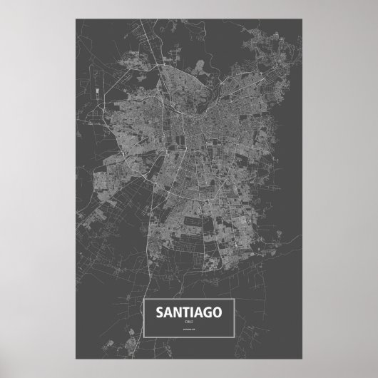 Santiago, Chile (white on black) Poster ポスター (正面)
