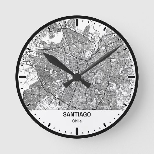 Santiago Clock City Line Art ラウンド壁時計 (正面)