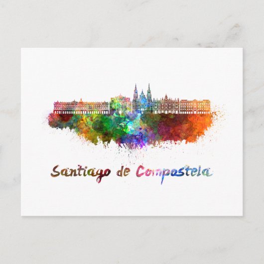 Santiago de Compostela skyline in watercolor ポストカード (正面)