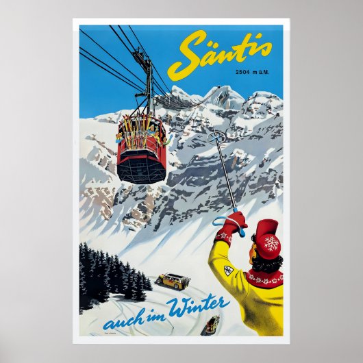Säntis Switzerland Vintage Ski Poster - Framed ポスター (正面)