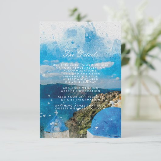santoriniのギリシャの結婚式の詳細情報 エンクロージャーカード (スタンド正面)