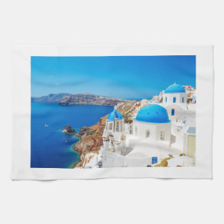 Santoriniの島-カルデラ、ギリシャ キッチンタオル