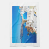 Santoriniの島-カルデラ、ギリシャ キッチンタオル (縦)