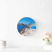Santoriniの島-カルデラ、ギリシャ ラウンド壁時計 (ホーム)