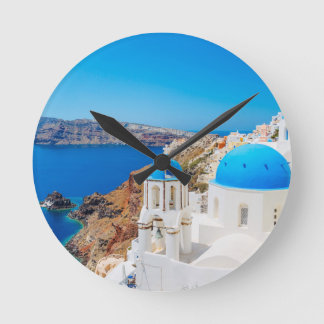 Santoriniの島-カルデラ、ギリシャ ラウンド壁時計
