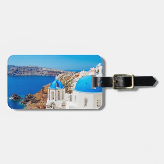 Santoriniの島-カルデラ、ギリシャ ラゲッジタグ (正面横)