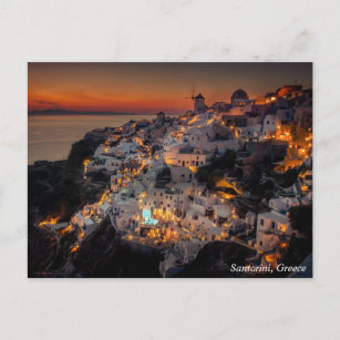 Santoriniの日没、ギリシャ ポストカード