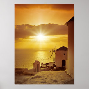 Santoriniの日没 ポスター