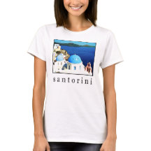 Santoriniの記念品のTシャツ(人、女性、子供)