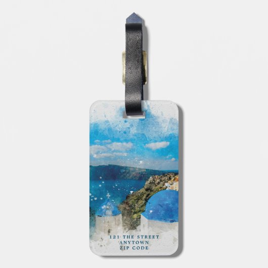 Santoriniギリシャの休日の結婚式の荷物のラベルのラベル ラゲッジタグ (裏面縦)