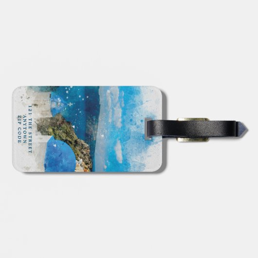 Santoriniギリシャの休日の結婚式の荷物のラベルのラベル ラゲッジタグ (裏面横)