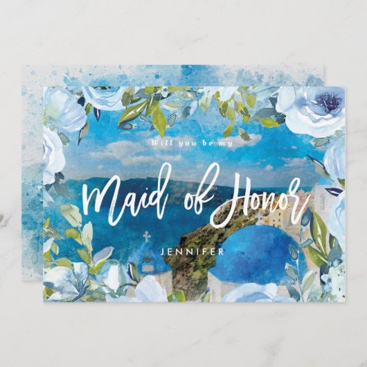 Santoriniフローラメイド・オブ・オーナー(花嫁付き添い人)提案カード サンキューカード (正面/裏面)