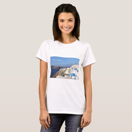 Santorini、ギリシャのOiaの写真撮影の村 Tシャツ (正面フル)
