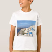 Santorini,ギリシャ,オイアの村,子供のシャツ Tシャツ (正面)