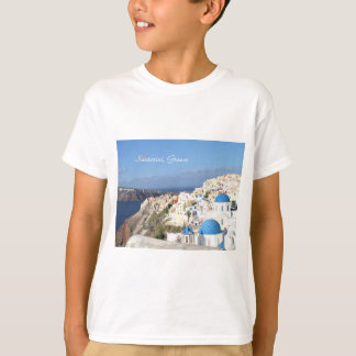 Santorini,ギリシャ,オイアの村,子供のシャツ Tシャツ