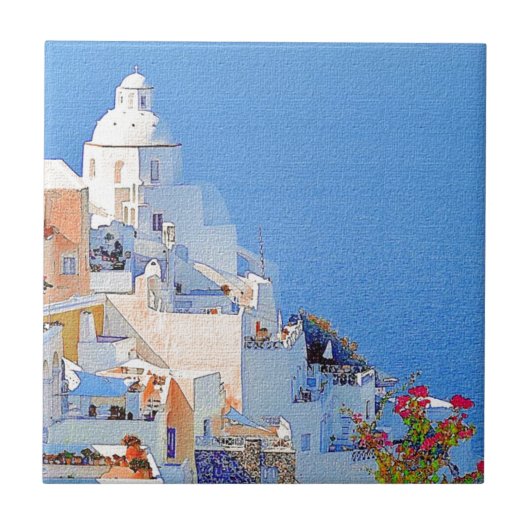 "Santorini、ギリシャ" タイル (正面)