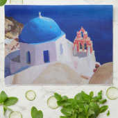 Santorini、ギリシャ- Oiaからの眺め キッチンタオル (折り畳み)