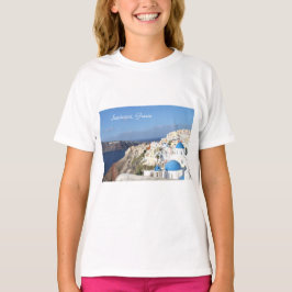 Santorini、ギリシャ、Oiaの女の子のTシャツ Tシャツ