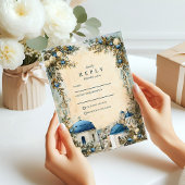 Santorini Blue Dome Botanical Destination Wedding 出欠カード