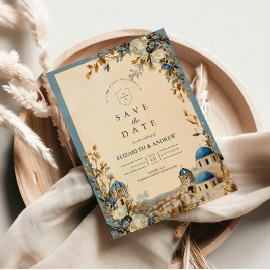 Santorini Blue Dome Botanical Elegance セーブザデート