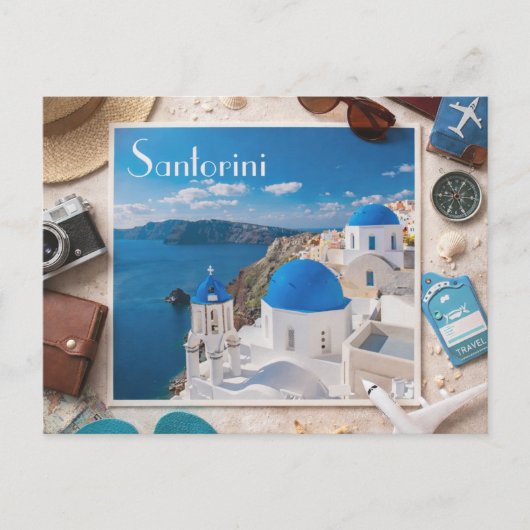 Santorini – Blue Domes by the Aegean ポストカード (正面)