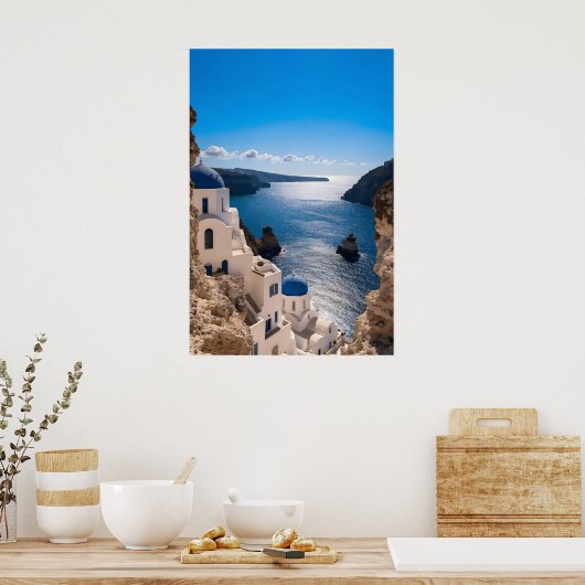 Santorini Blue Horizon Poster ポスター (キッチン)