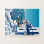 Santorini Blue Sea Coast Puzzle ジグソーパズル (横)
