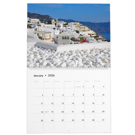 santorini Calendar カレンダー (1月 2026)