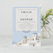 Santorini Destination Wedding | Blue & White  招待状 (スタンド正面)