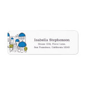 Santorini Doodle Greece Blue Dome Return Address ラベル (正面)
