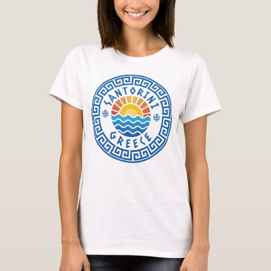 Santorini, Greece – サンシャインと海の女性 Tシャツ (正面)