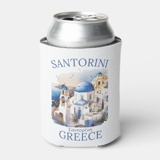 Santorini Greece Beautiful Island 缶クーラー (缶正面)