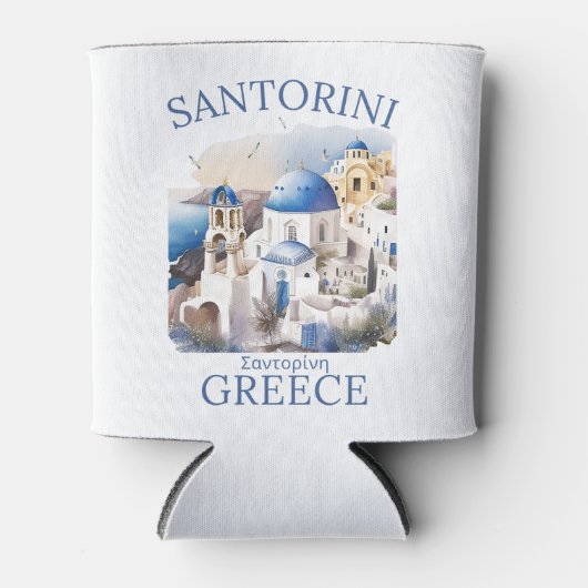 Santorini Greece Beautiful Island 缶クーラー (正面)