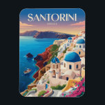 Santorini Greece Blue Dome Travel Art Vintage マグネット<br><div class="desc">Santorini retro vector travel design. Santorini,  the jewel of the Cyclades,  is world-renowned for its dramatic caldera views,  whitewashed cliffside villages,  and unforgettable sunsets.</div>
