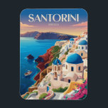 Santorini Greece Blue Dome Travel Art Vintage マグネット<br><div class="desc">Santorini retro vector travel design. Santorini,  the jewel of the Cyclades,  is world-renowned for its dramatic caldera views,  whitewashed cliffside villages,  and unforgettable sunsets.</div>