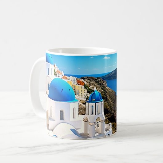Santorini, Greece Blue Domes コーヒーマグカップ (正面左)