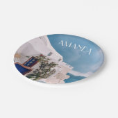 Santorini Greece - blue door at santorini greece ペーパープレート (アングル)