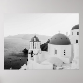 Santorini Greece Iconic Domed Churches Sea View ポスター