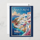 Santorini Greece Illustration Travel Art Vintage ポストカード (正面/裏面)