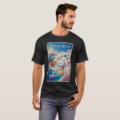 Santorini Greece Illustration Travel Art Vintage Tシャツ (正面フル)