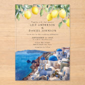 Santorini Greece Lemons Wedding アクリル招待状 (正面)