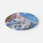 Santorini Greece Painting Watercolor Travel ペーパープレート (アングル)