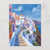 Santorini Greece Painting Watercolor Travel ポストカード (正面)